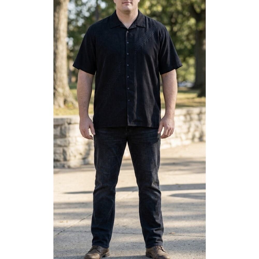 Alexander Lloyd 2XLT Black Sueded Microfiber Retro Casual Camp Cuban Retro Shirt